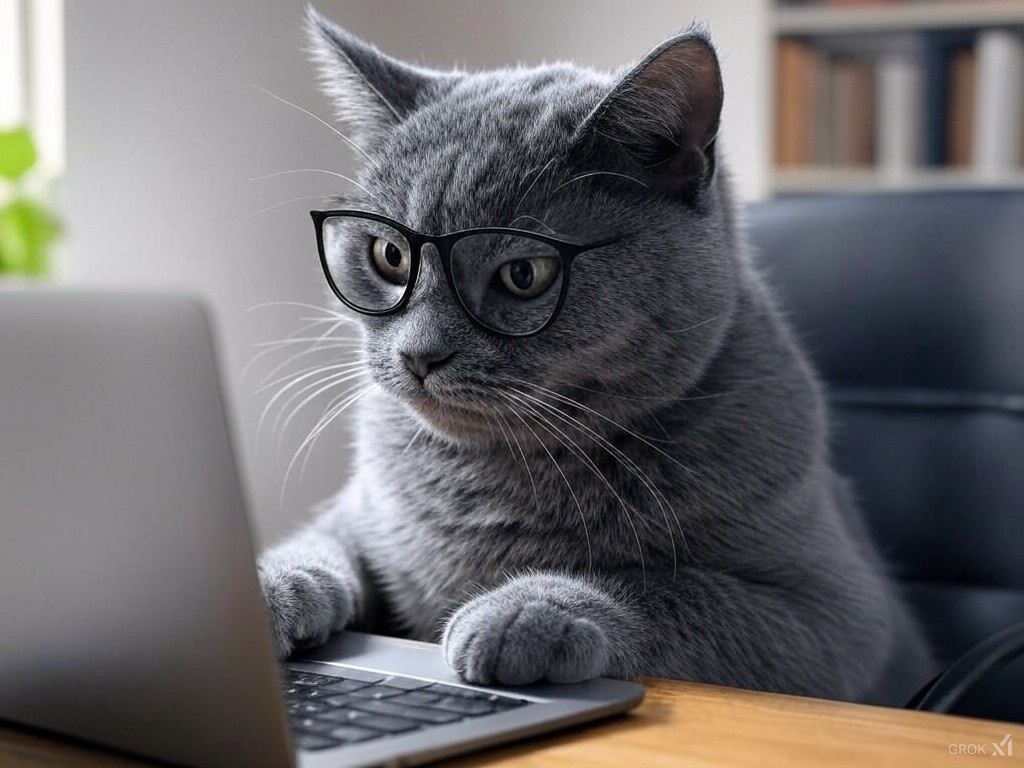 パソコンしている猫
