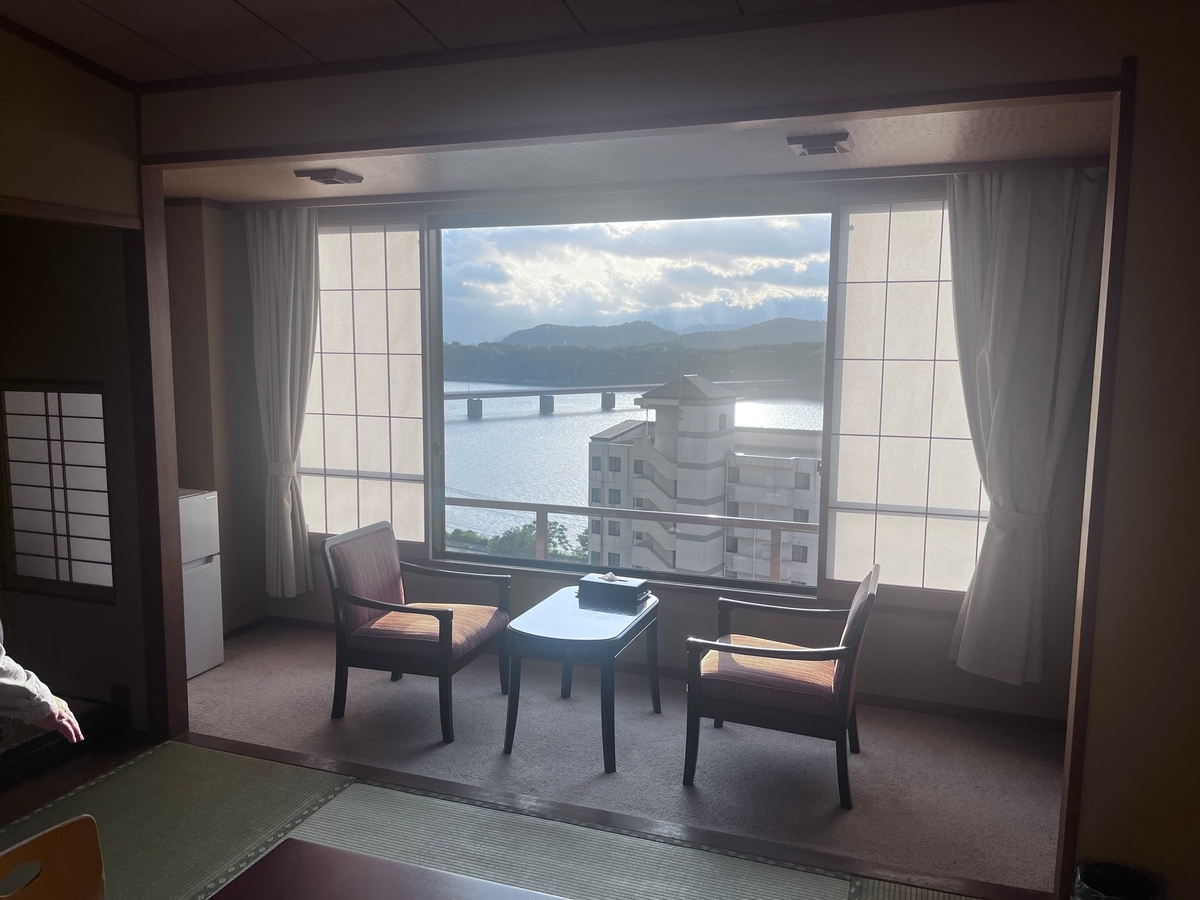 客室または御所湖の眺め