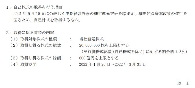 伊藤忠商事自社株買い20220119-2