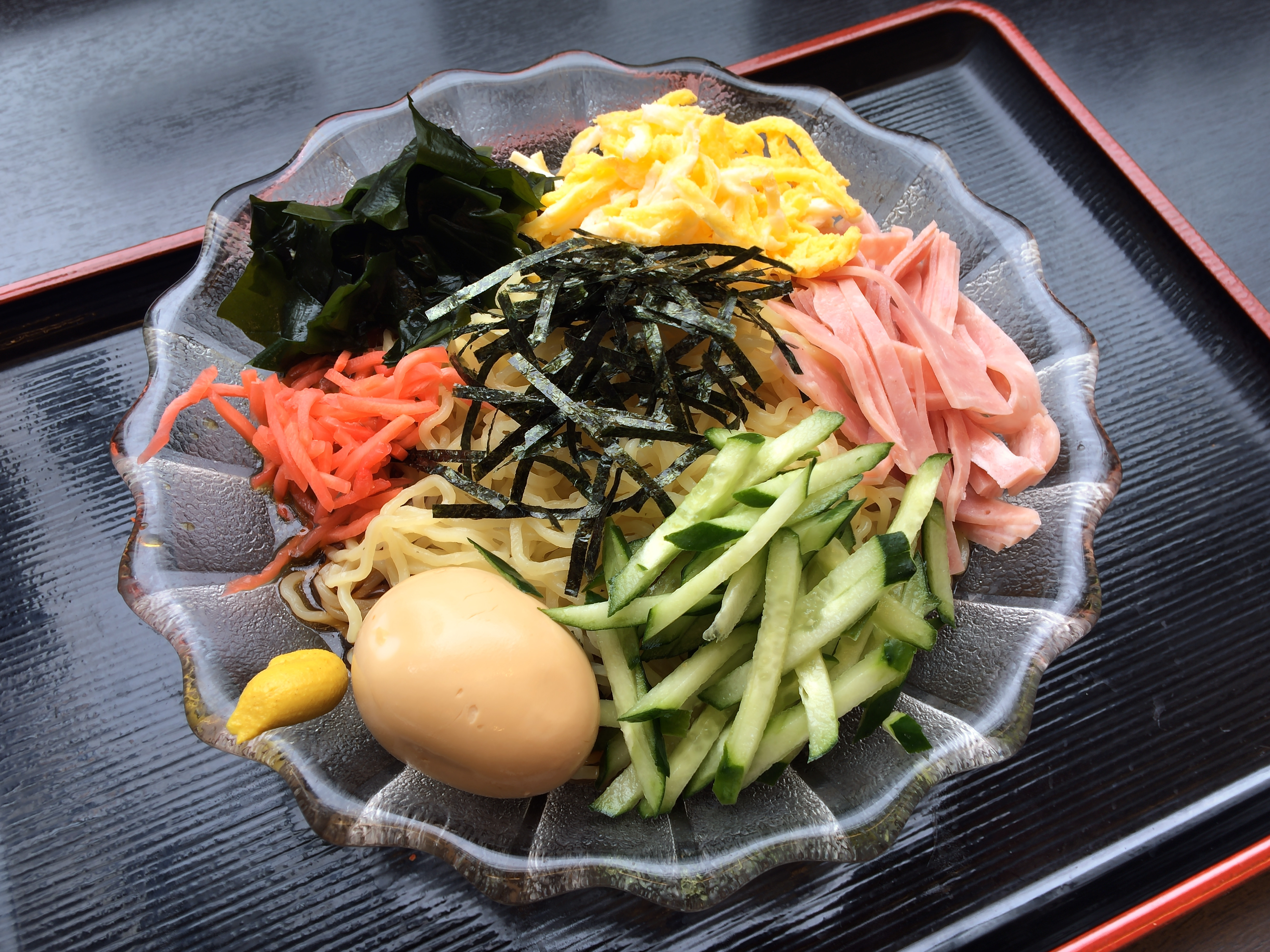 [日高屋][黒酢しょうゆ冷し麺][510円][682kcal][味付け玉子][100円][（税込）]