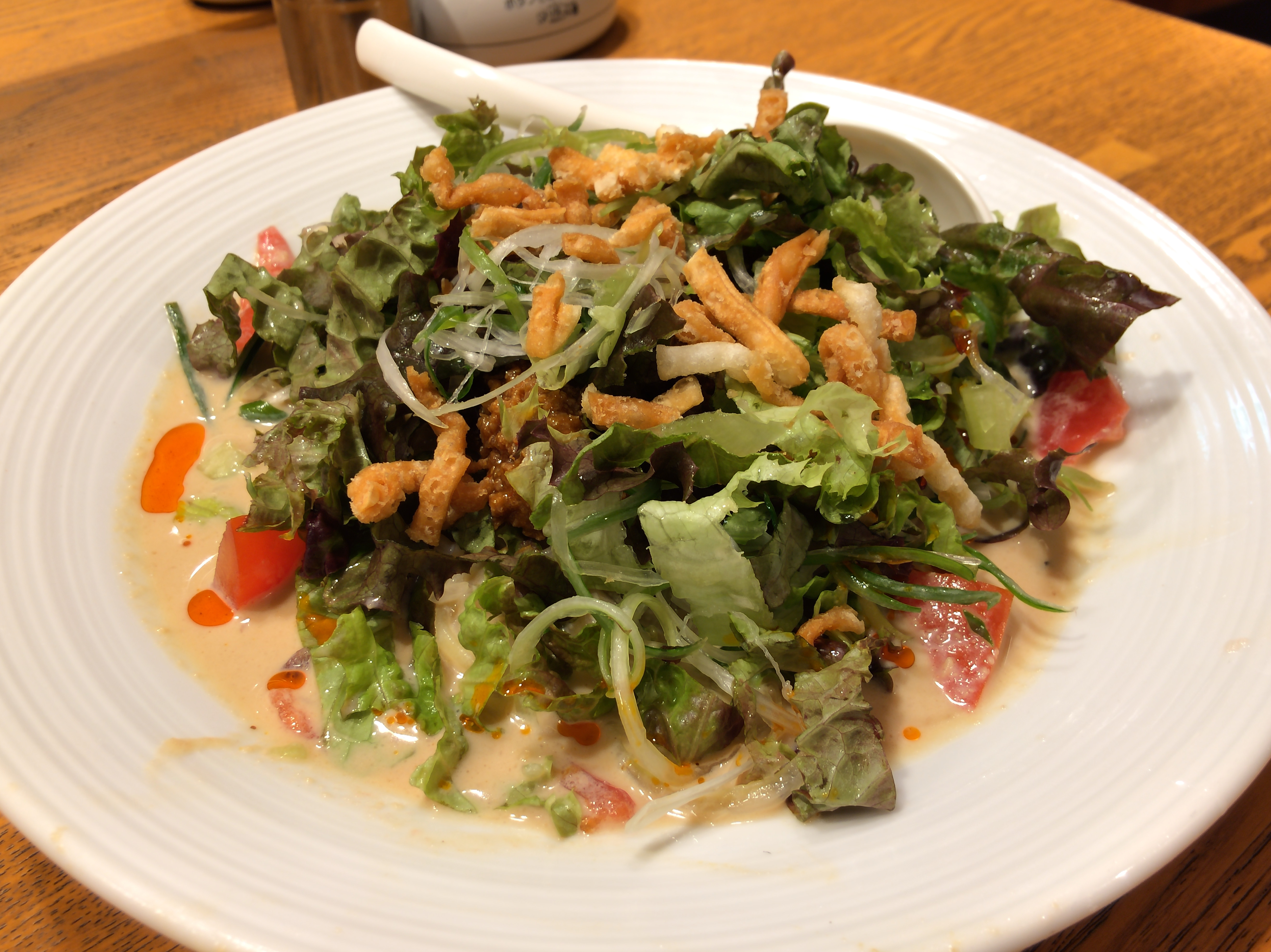 [バーミヤン][こだわり豚フェア][たっぷり野菜の][濃厚冷やし担々麺][税込み787円][973kcal]