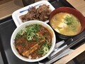 [松屋]カルビ焼肉単品プレーン増量 富士山豆腐の本格麻婆めし並盛 豚汁変更