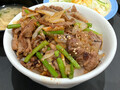 [松屋]牛焼肉ピリ辛炒め定食 ダブル 丼盛り