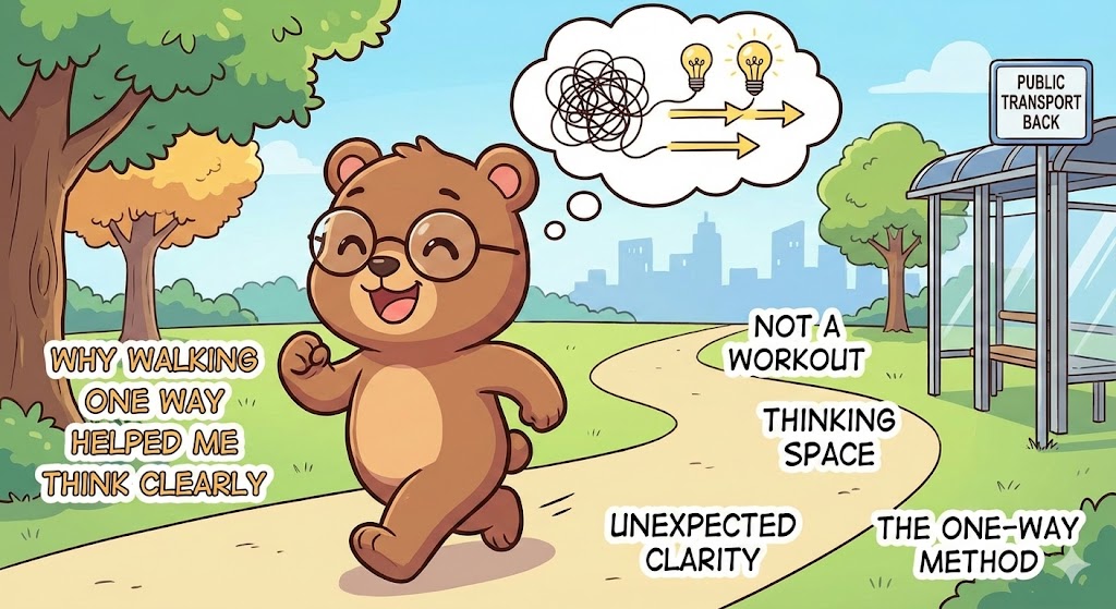 A calm cartoon bear with glasses thinking about markets and life