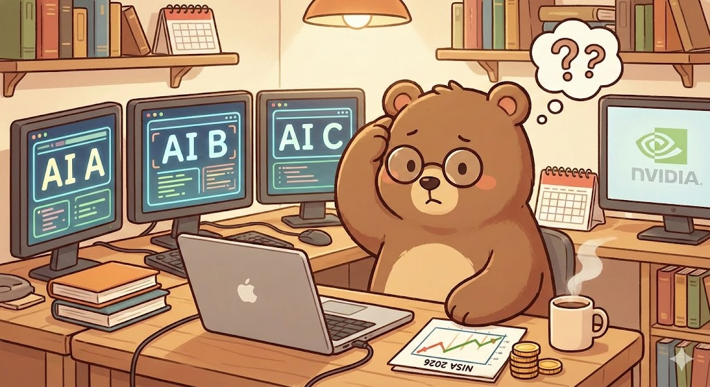 市場と人生について考える眼鏡をかけた茶色のキュートなクマ