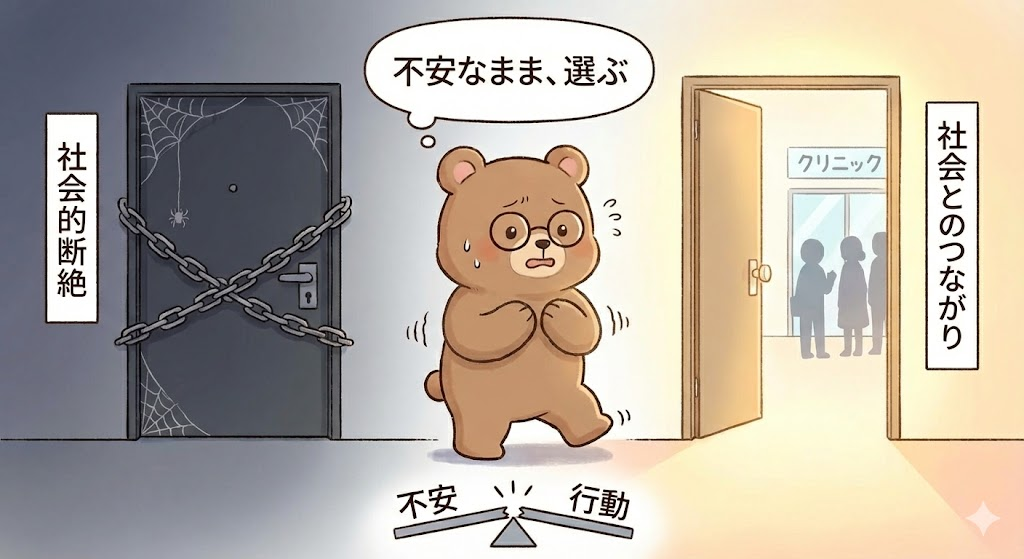 市場と人生について考える眼鏡をかけた茶色のキュートなクマ
