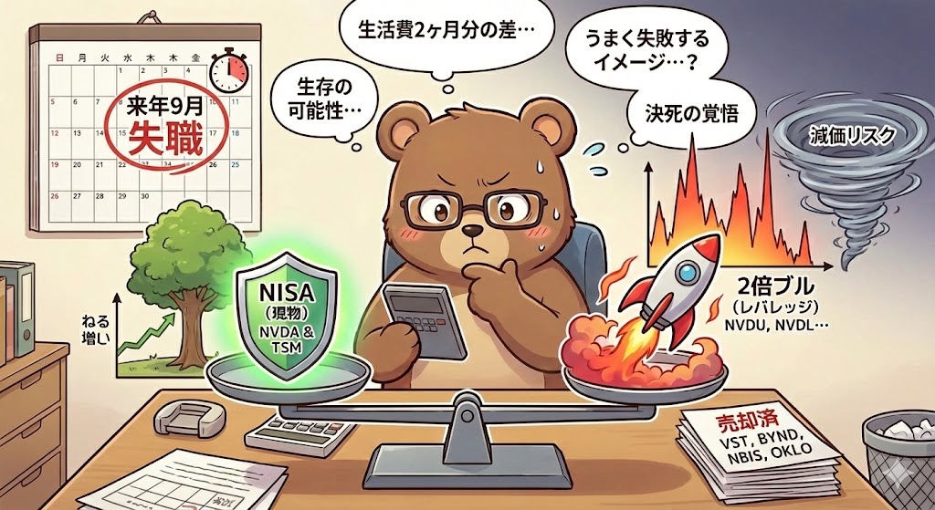 市場と人生について考える眼鏡をかけた茶色のキュートなマンガ風のクマ