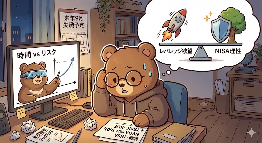 市場と人生について考える眼鏡をかけた茶色のキュートなマンガ風のクマ