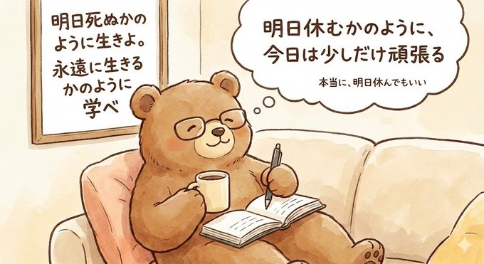市場と人生について考える眼鏡をかけた茶色のキュートなクマ
