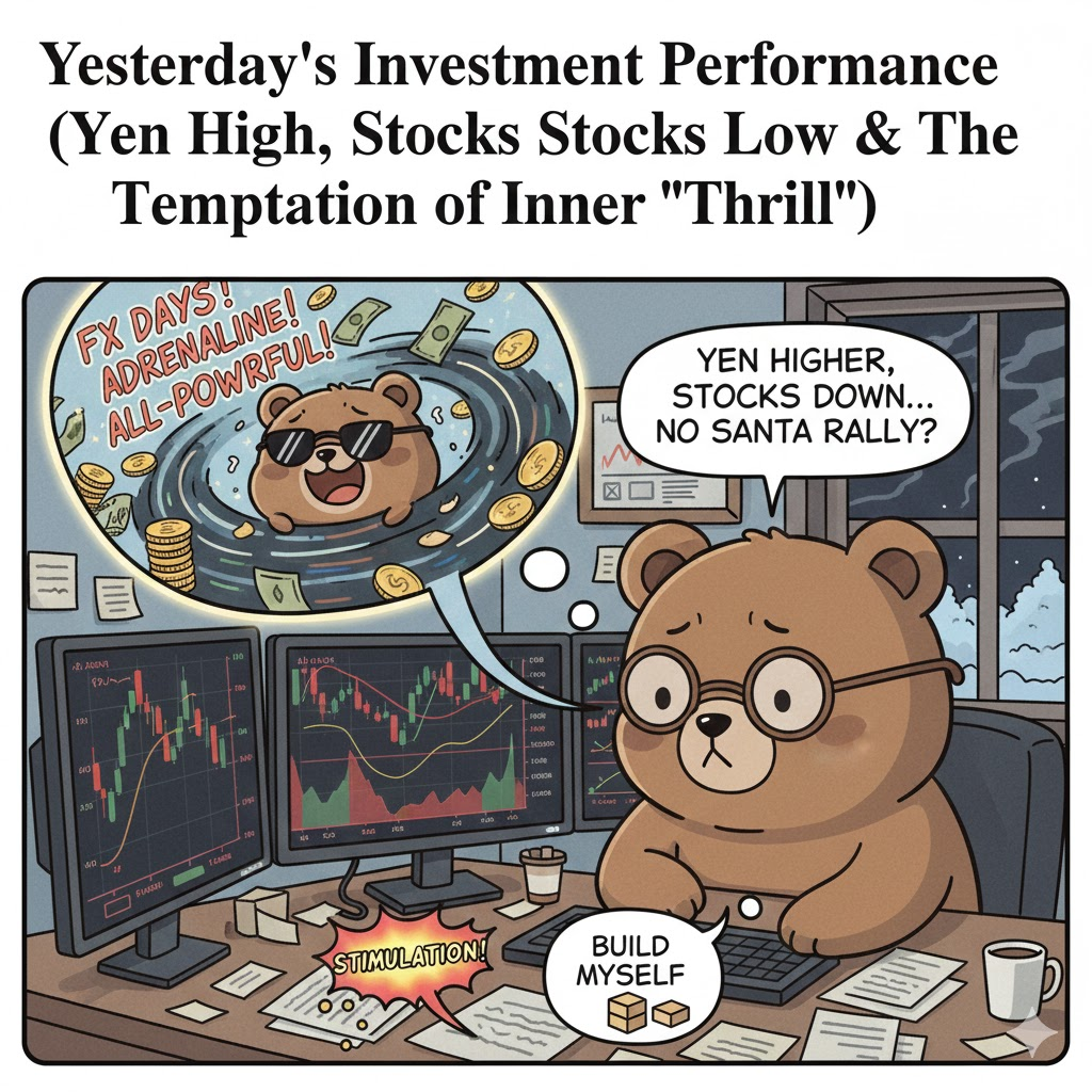 かつてのFXでの陶酔感に思いをはせる眼鏡をかけた茶色のキュートな漫画風のクマ