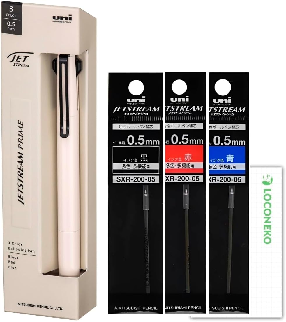 三菱鉛筆 3色 ボールペン ジェットストリーム PRIME プライム 0.5mm SXE3-3500【本体 + 替芯 黒/赤/青】+ロコネコカード