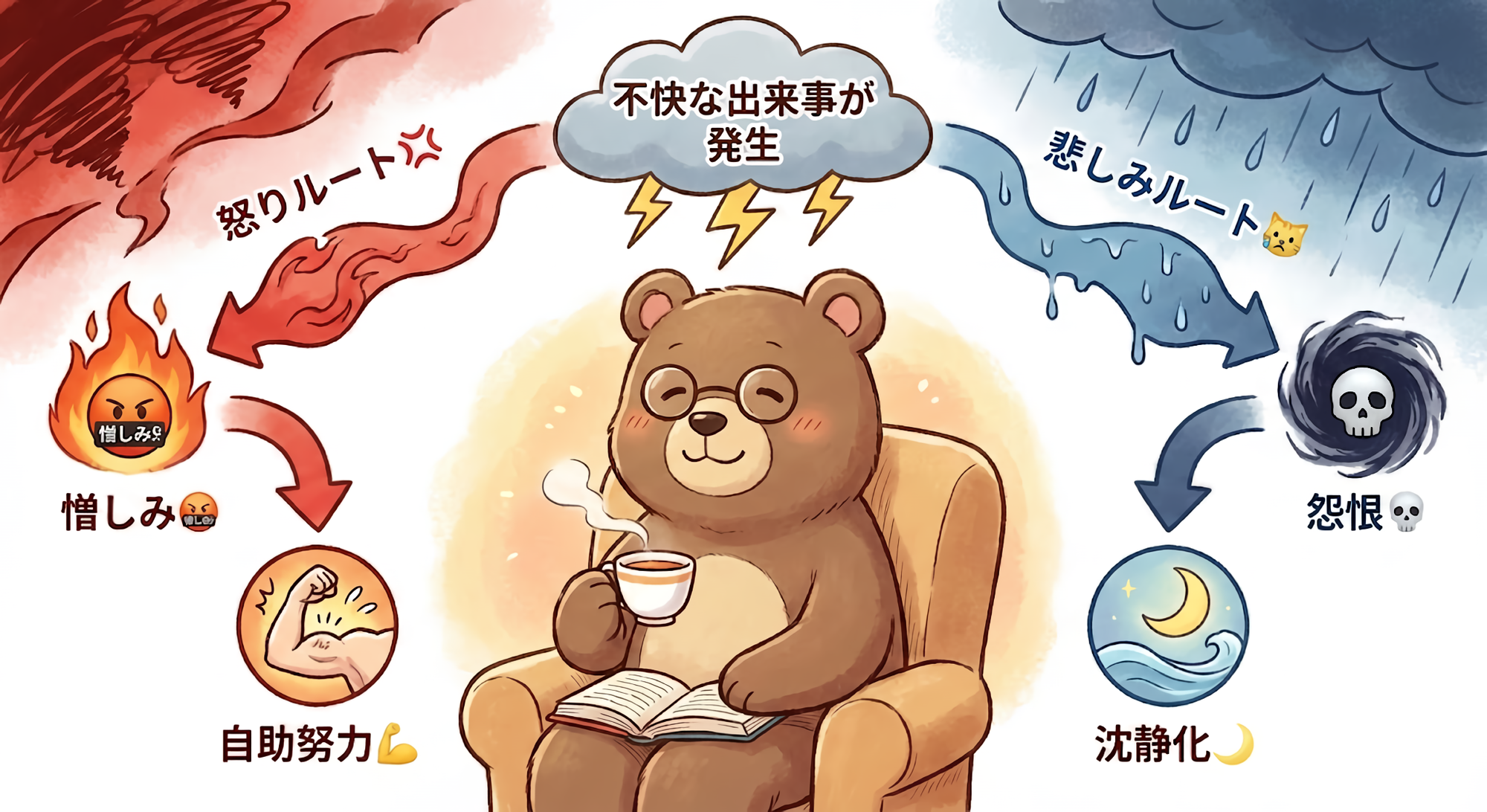 不快な出来事から始まるフローチャートに気づいたT-Kuma"