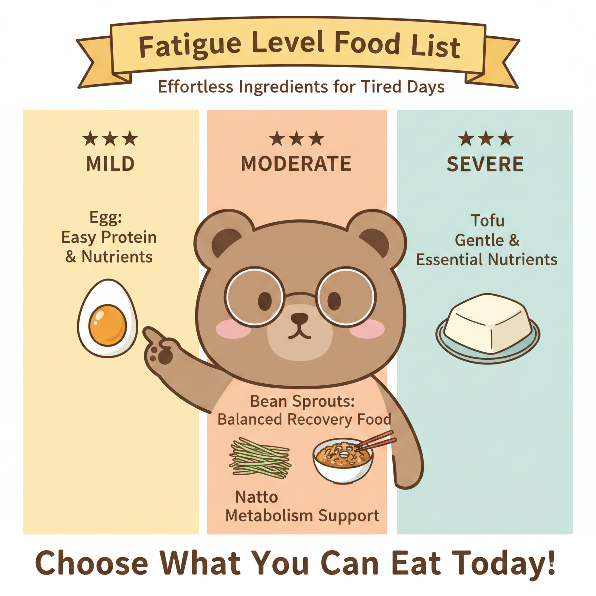 疲労感レベル別｜無理しない食材リスト（卵・もやし・納豆・豆腐）