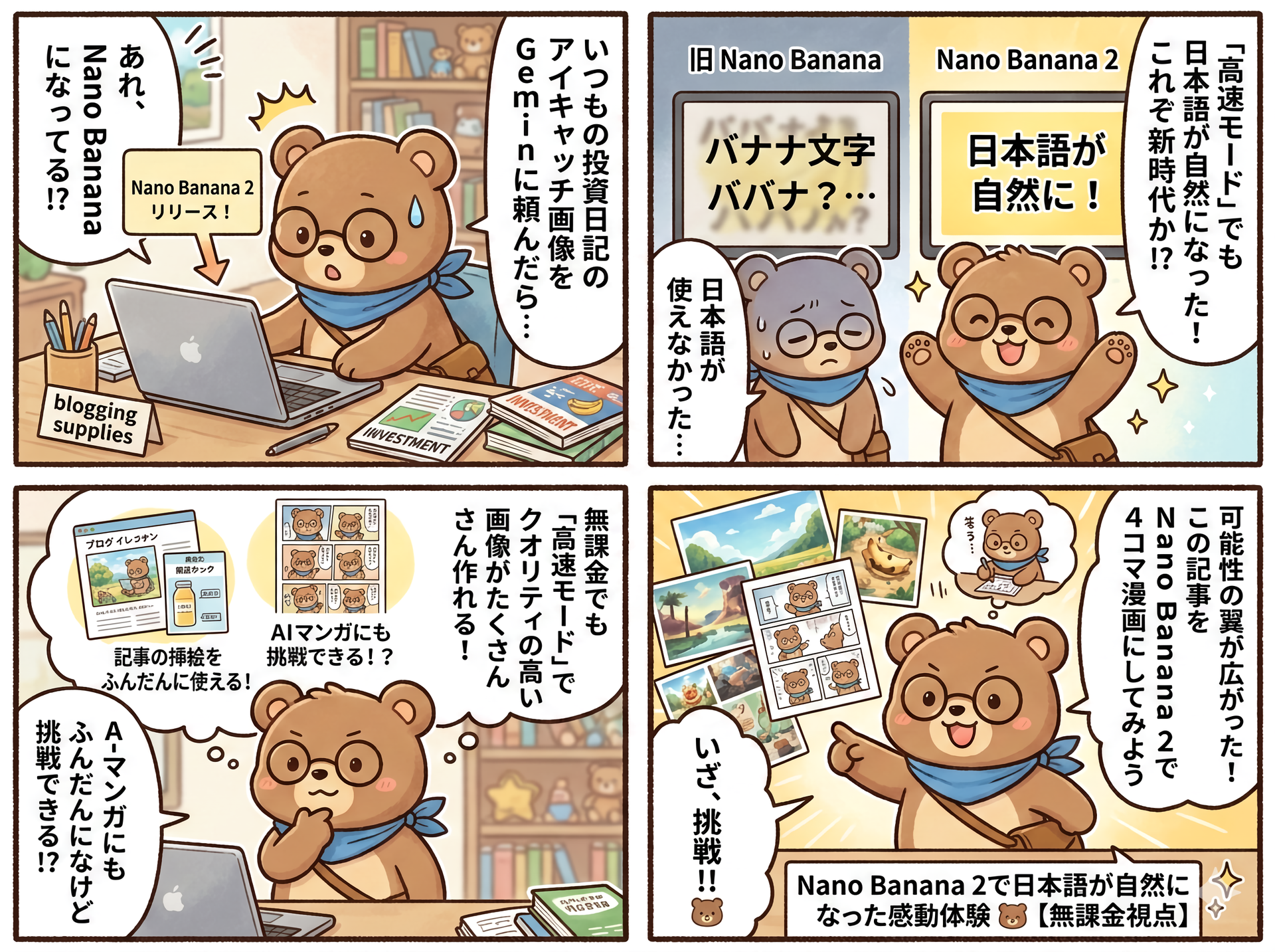 Nano Banana 2による4コマ漫画サンプル