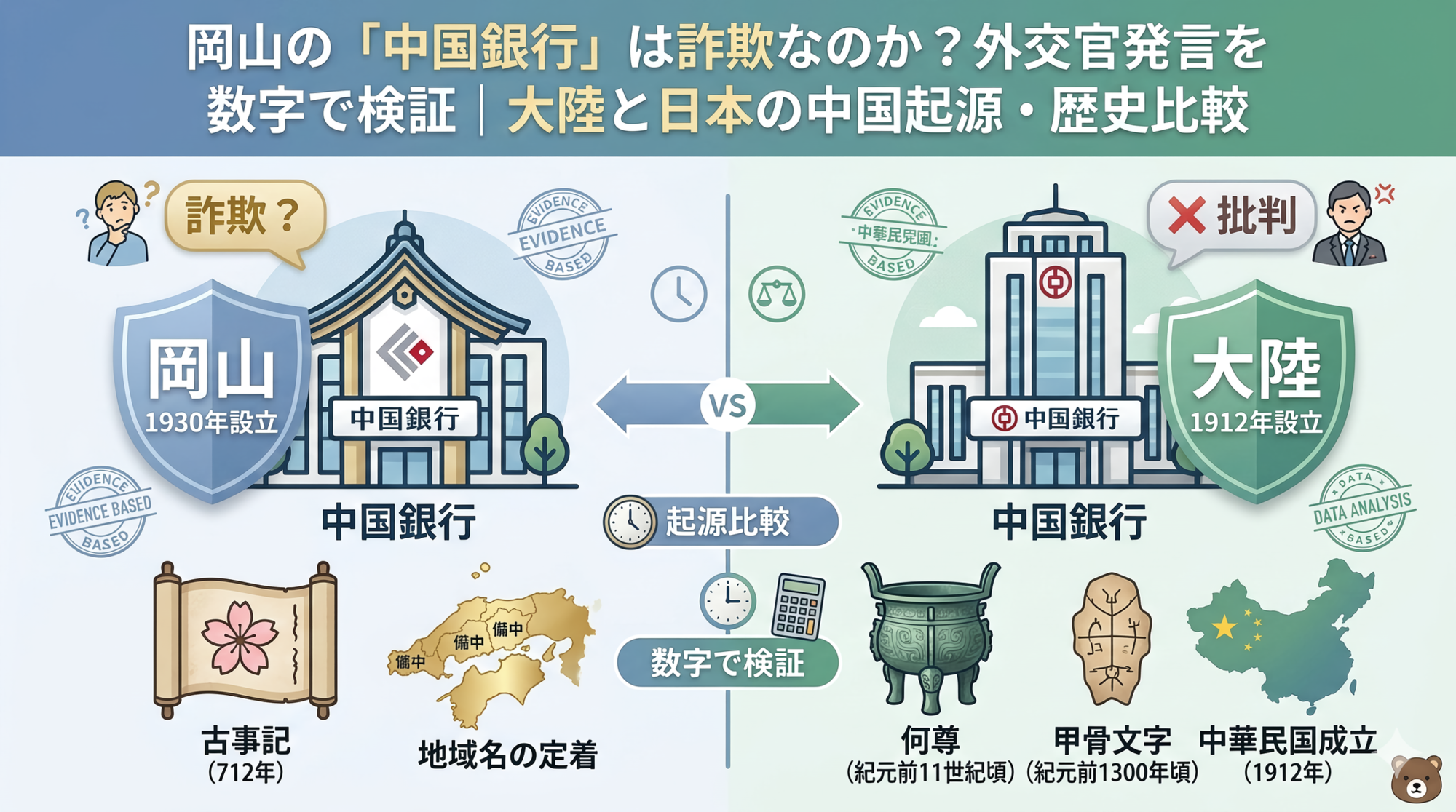 岡山の「中国銀行」は詐欺なのか?外交官発言を数字で検証|起源・歴史の比較