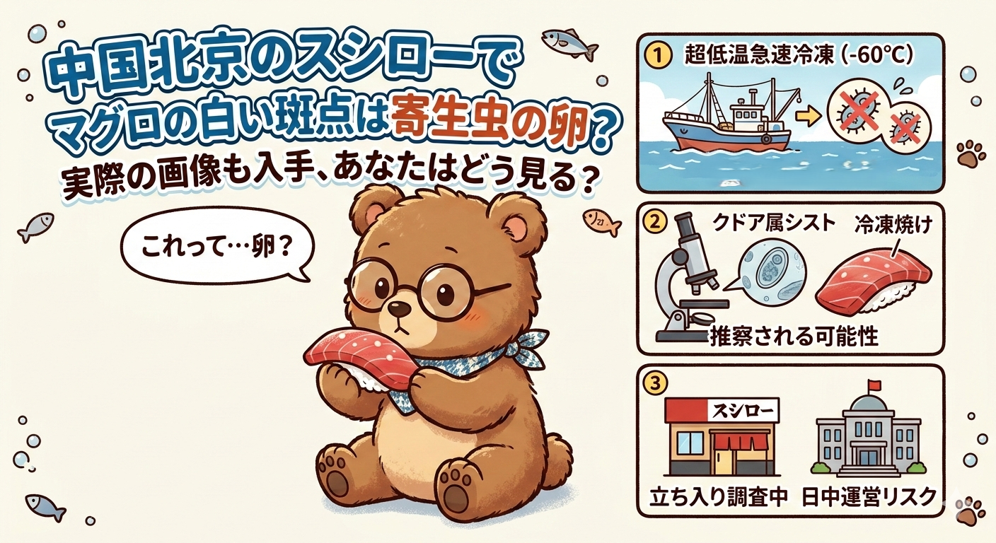 北京スシローのマグロに白い斑点？寄生虫なのか画像検証と中国当局調査まとめ記事イメージ画像