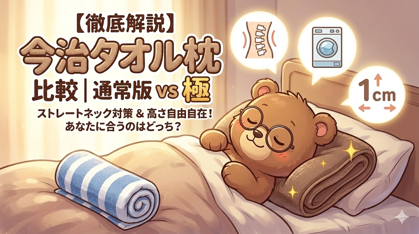今治タオル枕 比較｜通常版と極の違いを徹底解説！自由自在な高さ調整でストレートネック対策記事イメージ画像