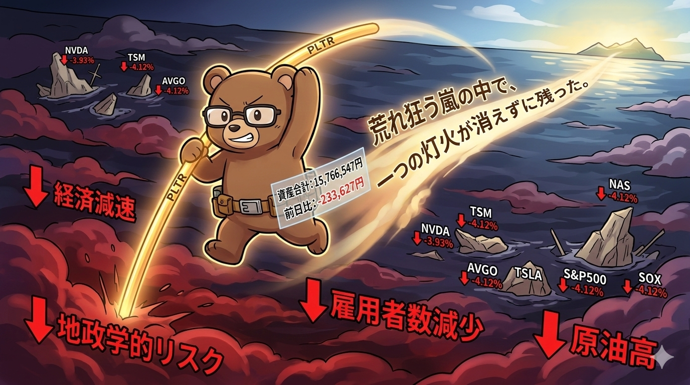 3月7日朝の投資成績（暗黒の夜に輝くパランティアの光。資産はマイナス23万円の苦境）記事イメージ画像