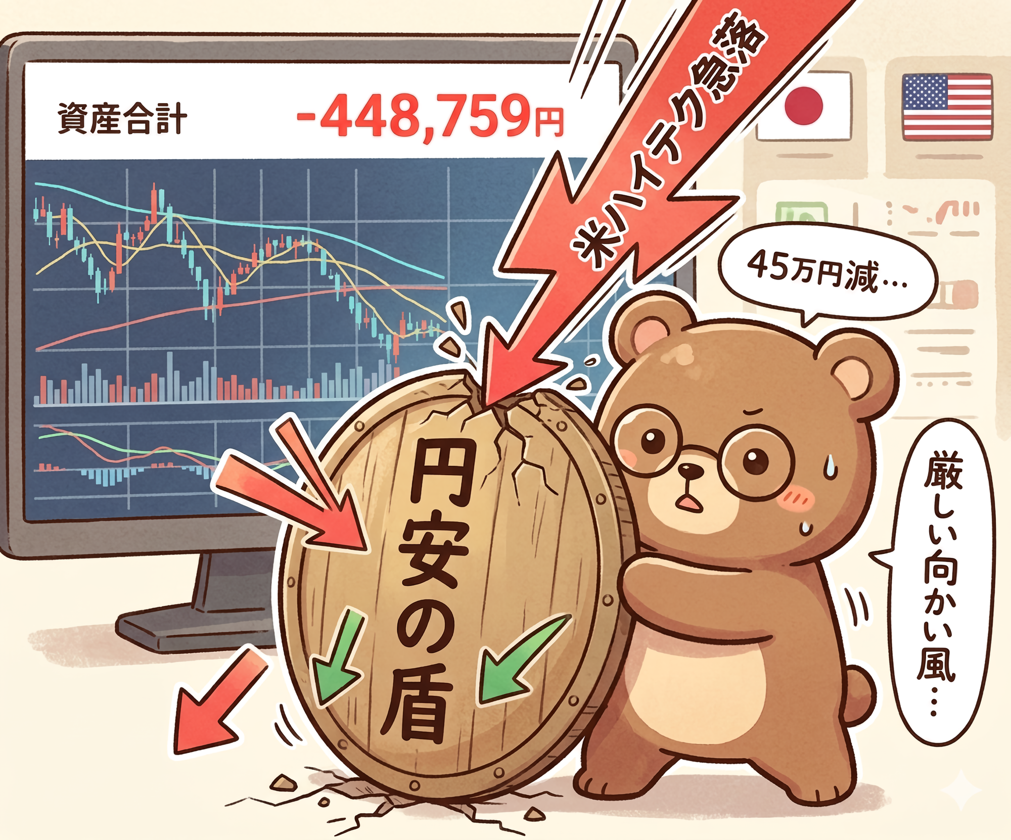 2026年3月21日米国株投資成績｜円安159円が下支えも資産45万円減、エヌビディア・テスラの動向（T-Kumaブログイメージ画像）