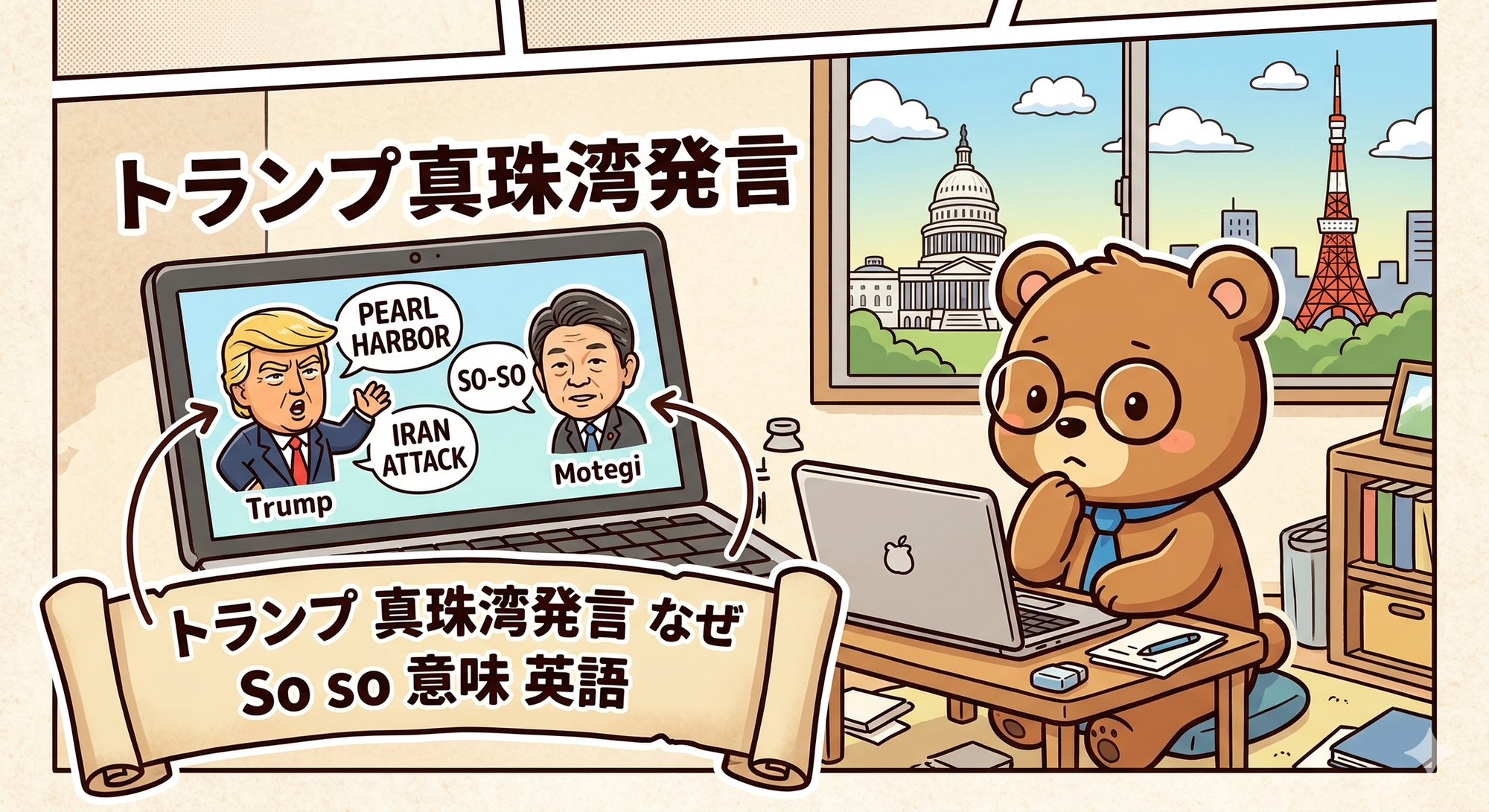 トランプ「真珠湾攻撃」発言の真意とは？ 茂木外相「So so」回答と千々岩記者質問を完全解説【2026日米首脳会談】T-Kumaブログイメージ画像