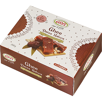 業務スーパーで販売されているインド直輸入菓子「ギーデーツハルヴァ」のパッケージ外観