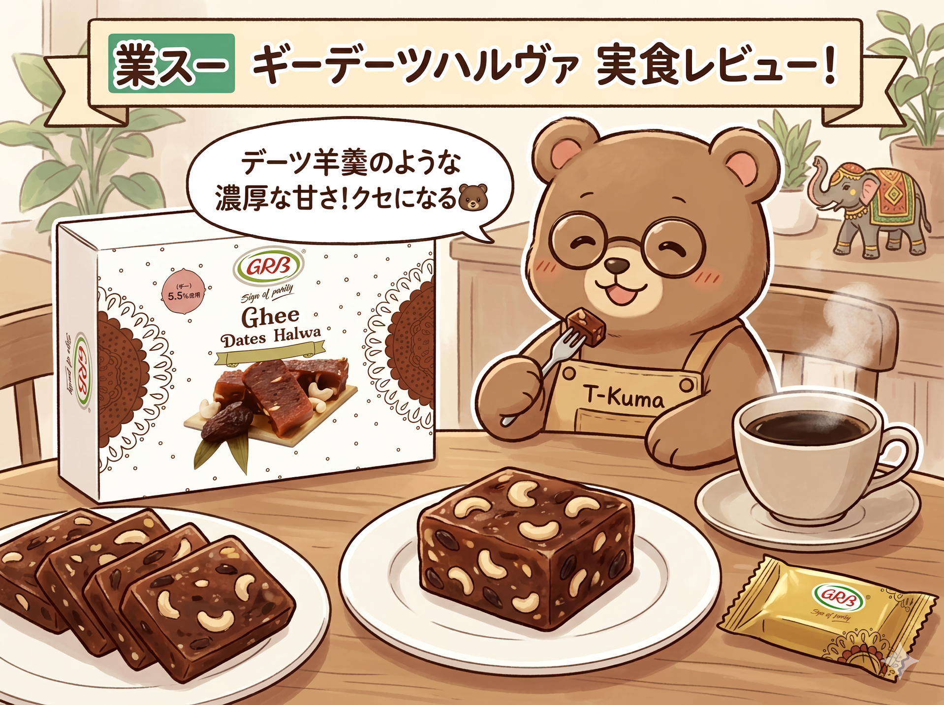 業務スーパー「ギーデーツハルヴァ」レビュー｜味・食感・カロリーを白米＆羊羹と比較！栄養豊富なエスニックおやつ（T-Kumaブログイメージ画像）