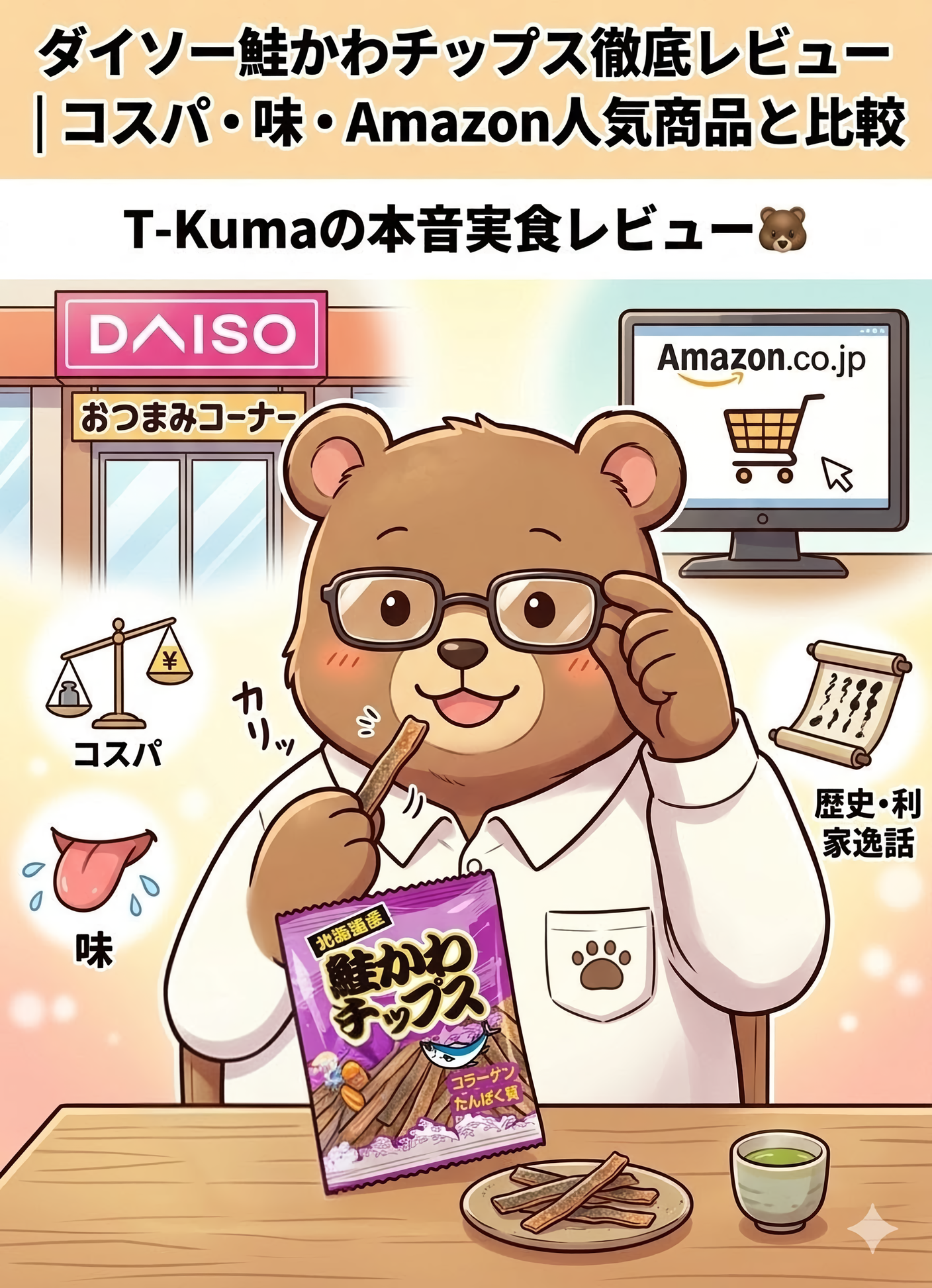 ダイソー鮭かわチップス徹底比較｜味・コスパ・Amazon人気商品と実食レビュー（T-Kumaブログイメージ画像）
