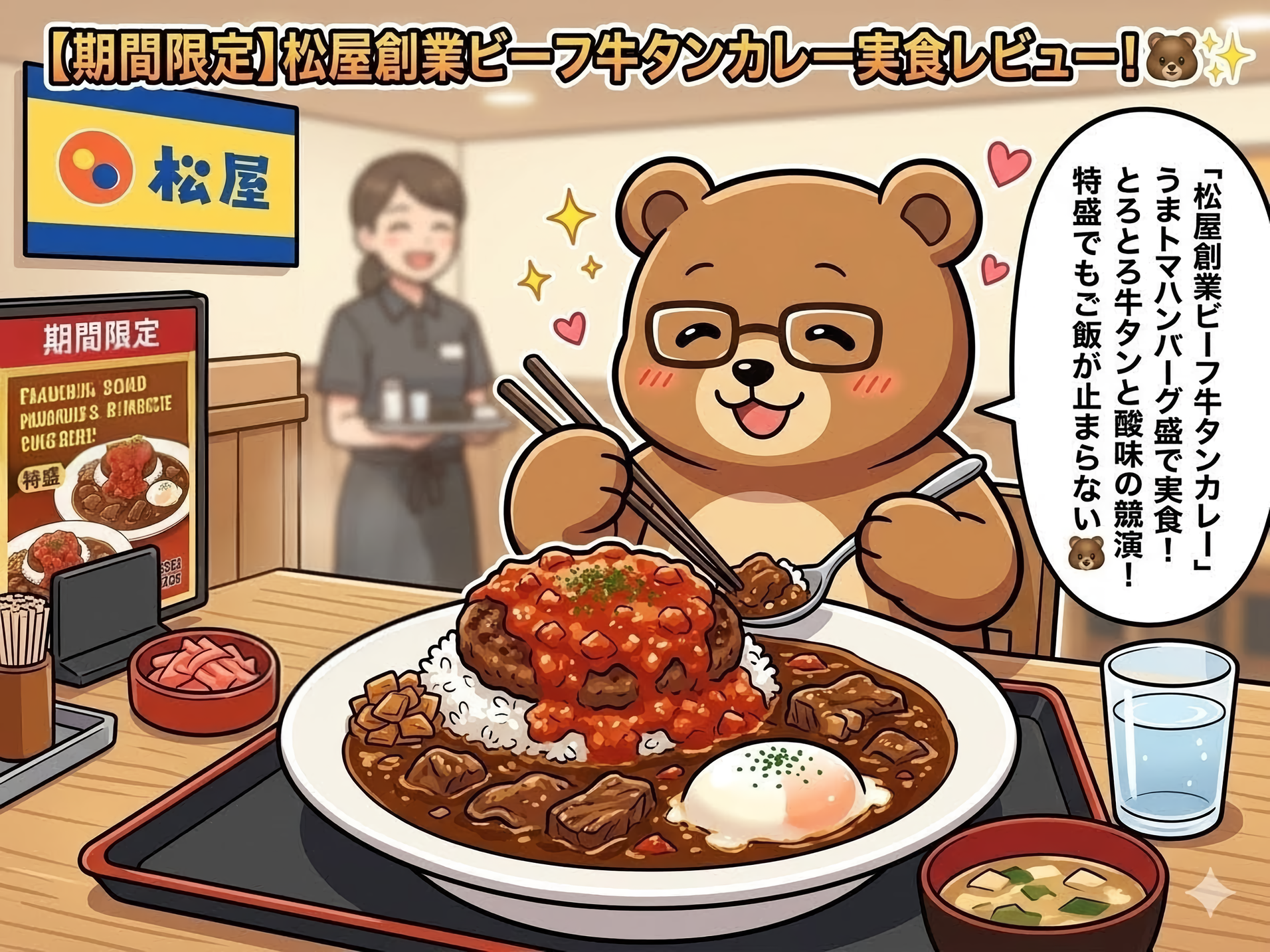 松屋 創業ビーフ牛タンカレーはおいしい？980円の実食レビュー｜いつまで・価格・口コミ 2026年3月（T-Kumaブログイメージ画像）