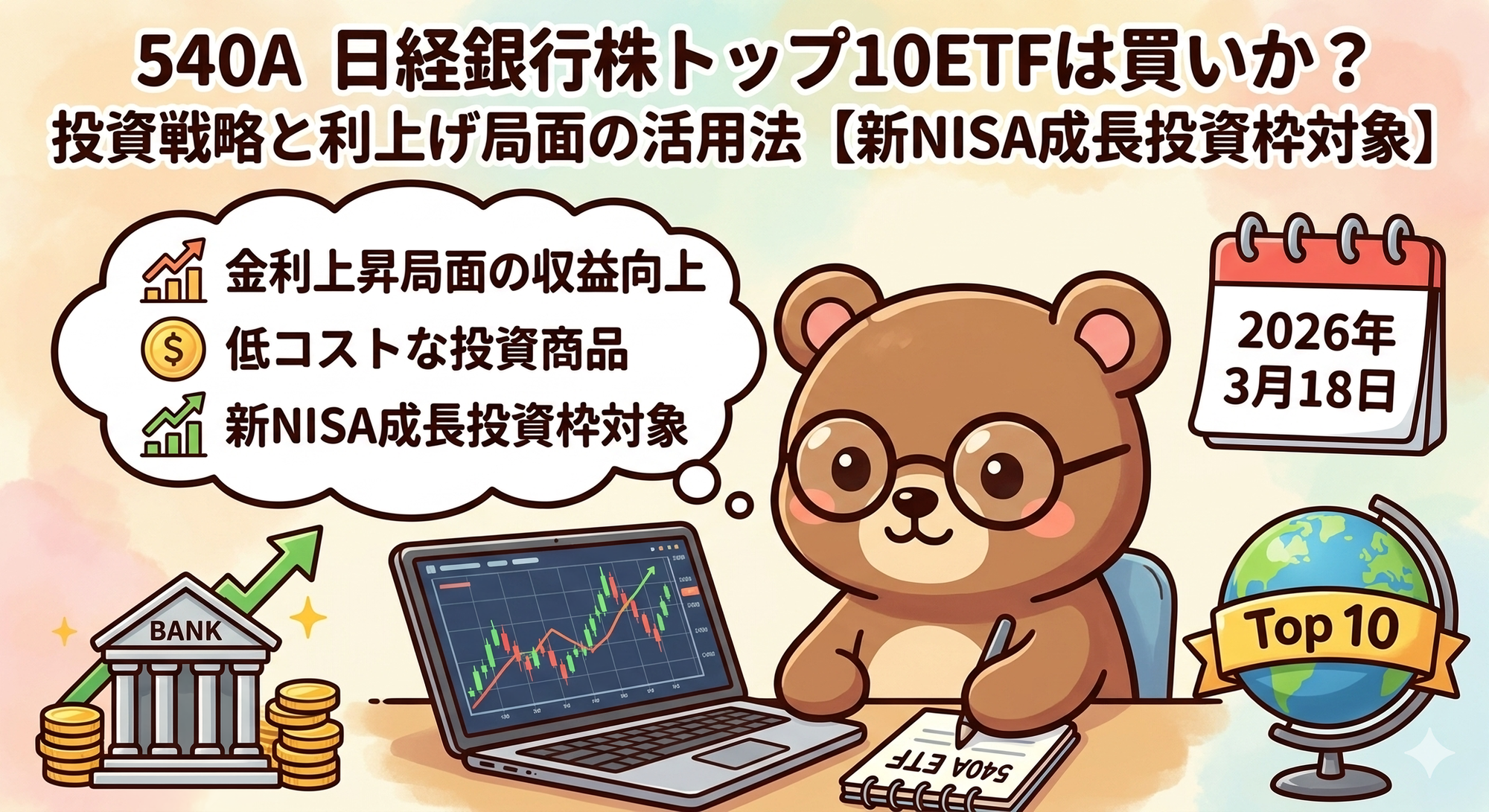 540A 日経銀行株トップ10ETF｜メガバンクに低コスト投資 新NISA成長投資枠対応（T-Kumaブログイメージ画像）