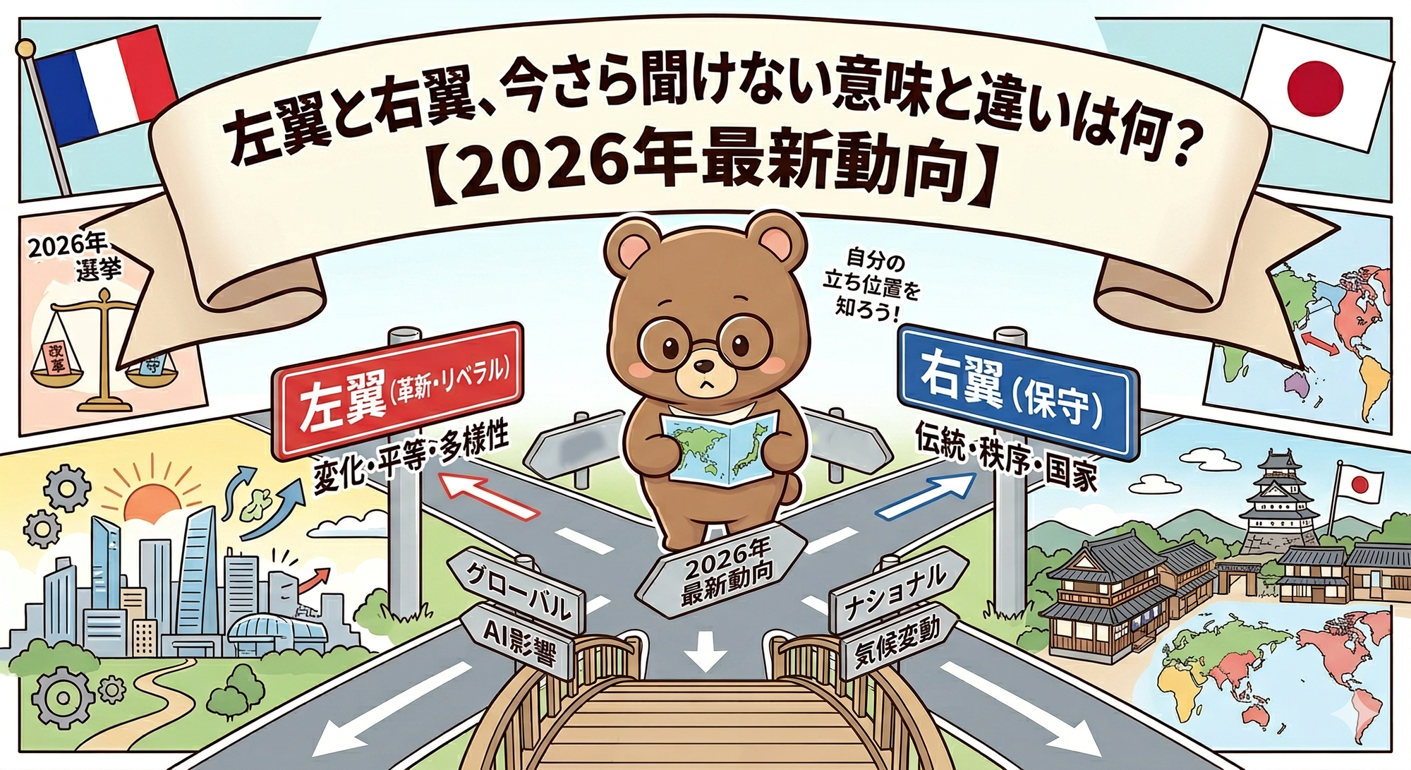 左翼と右翼の違いとは？意味・特徴・左派右派の違いと2026年最新動向T-Kumaブログイメージ画像
