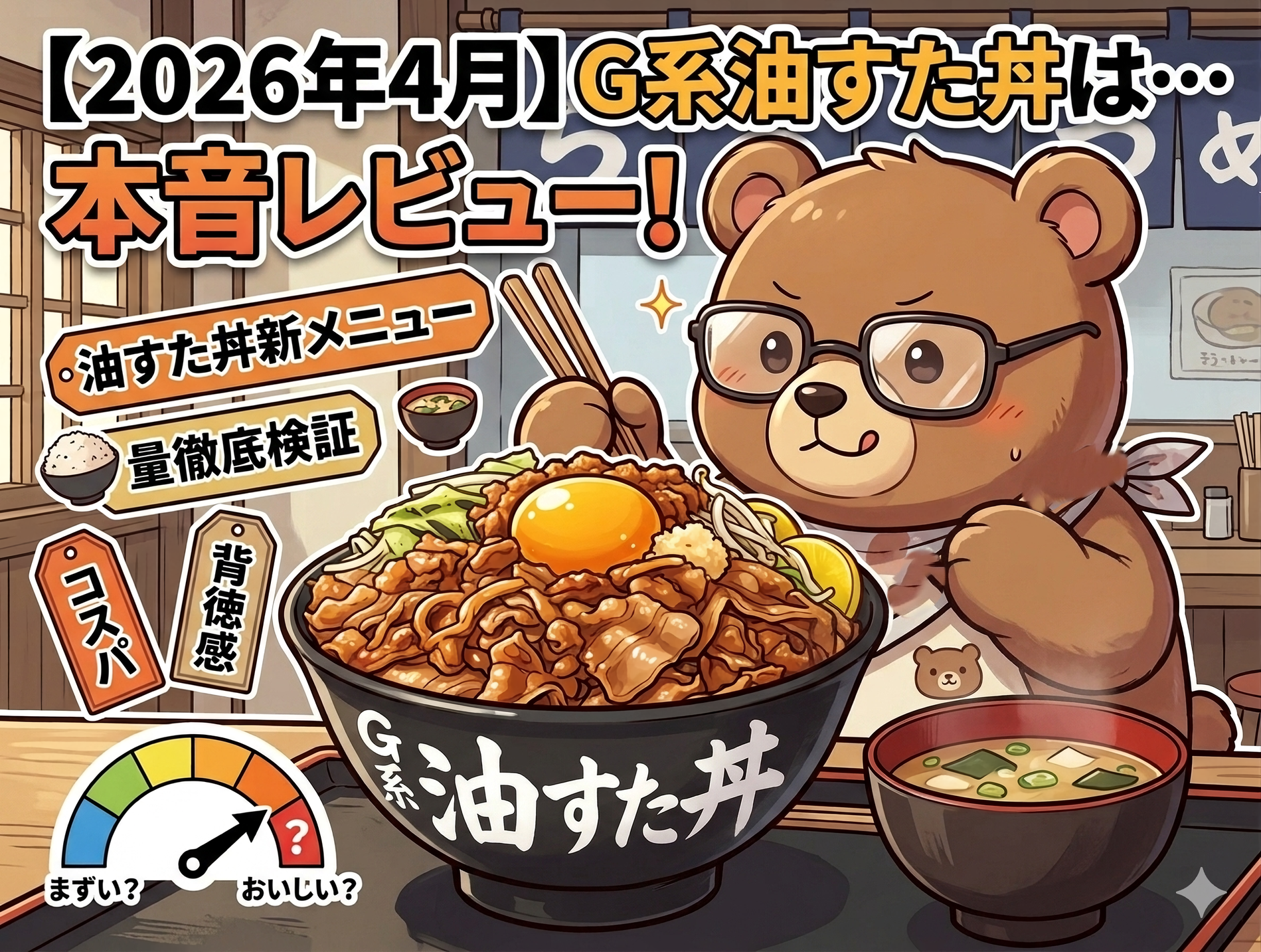 【2026年4月実食レビュー】G系油すた丼はおいしい？まずい？伝説のすた丼屋メニュー改定の全変更点とコスパ検証（T-Kumaブログイメージ画像）