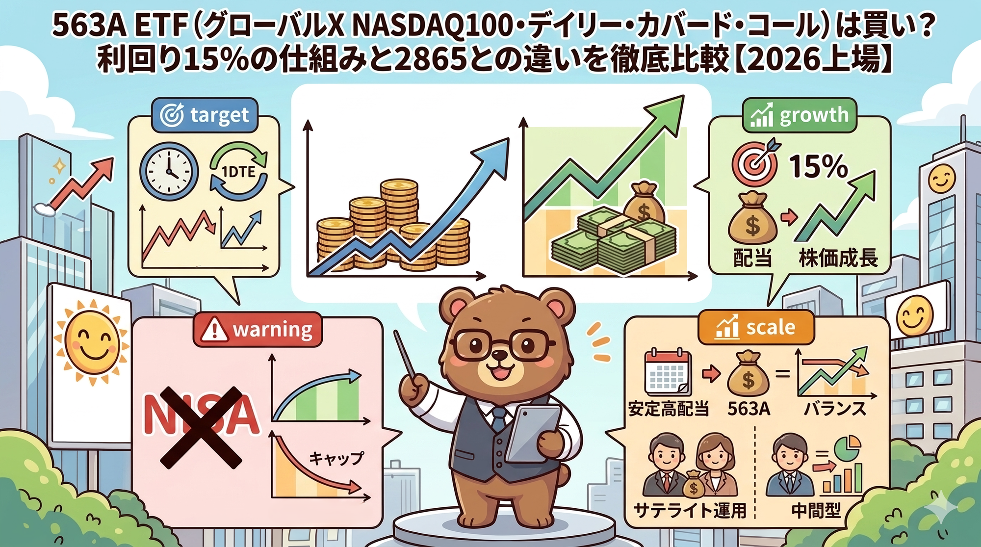 563A ETF徹底解説！利回り15%の仕組みと2865比較【2026年4月23日上場】T-Kumaブログイメージ画像
