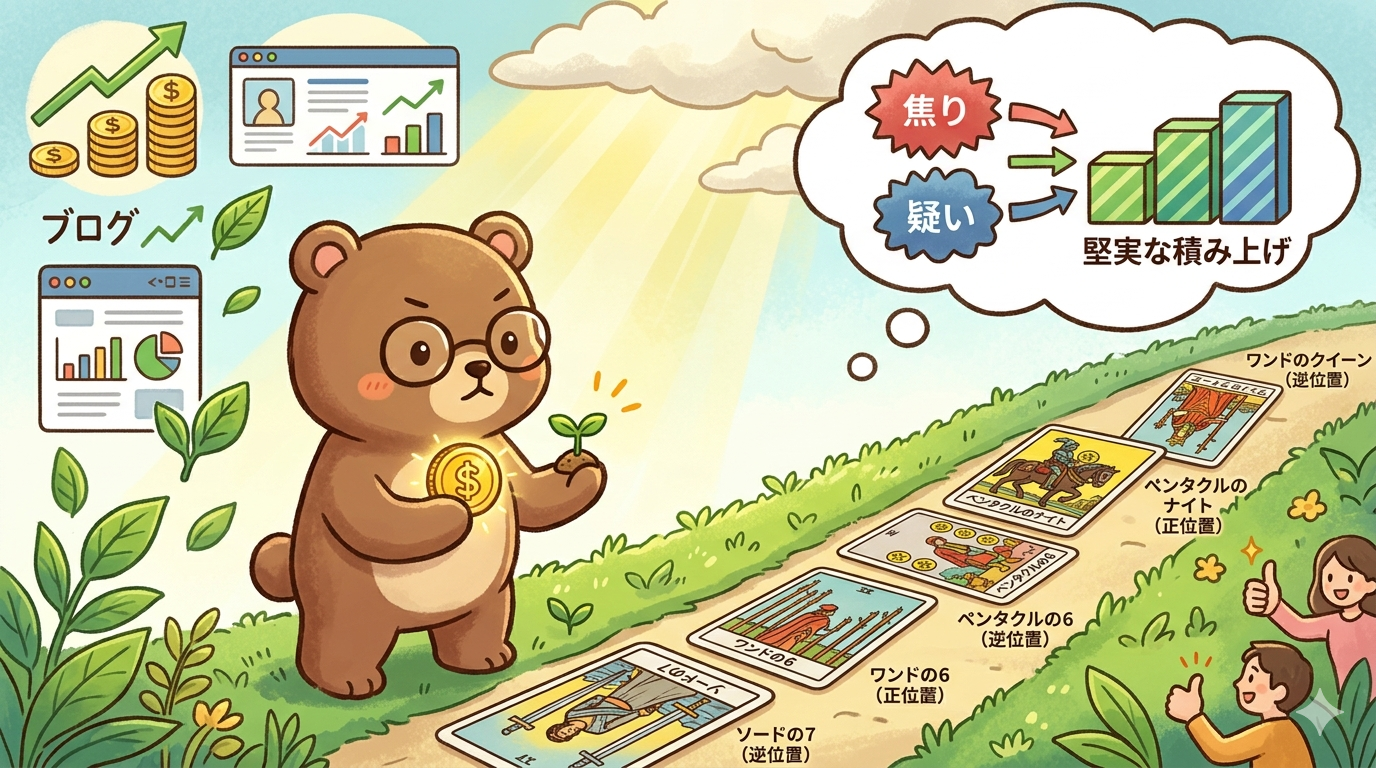 2026年4月第2週の金運・健康運タロット占い｜焦りと疑いの気持ちを整え、堅実に積み上げる1週間（T-Kumaブログイメージ画像）