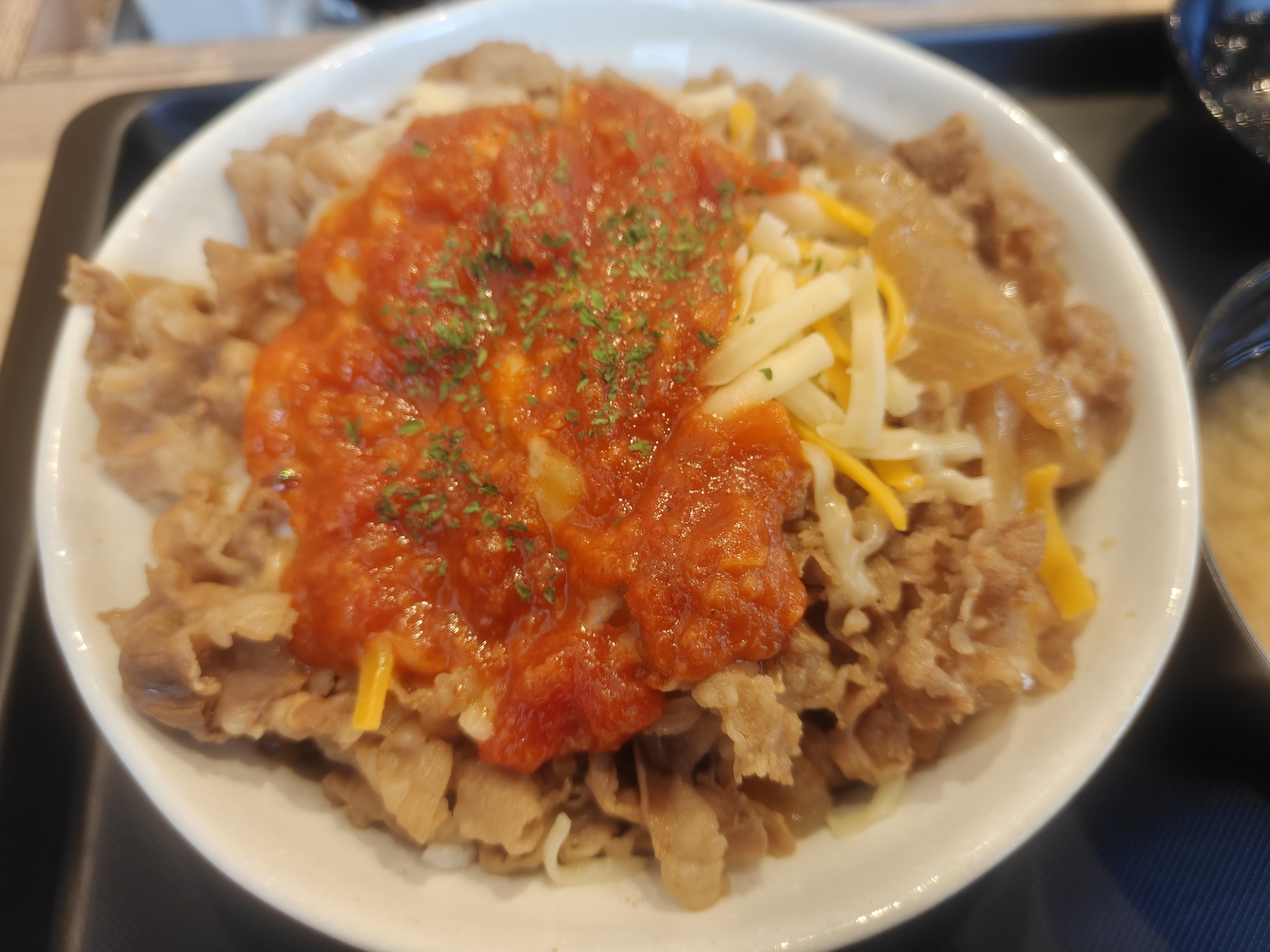 2026年4月23日 松屋 うまトマチーズ牛めし 拡大画像 実物 実食レビュー