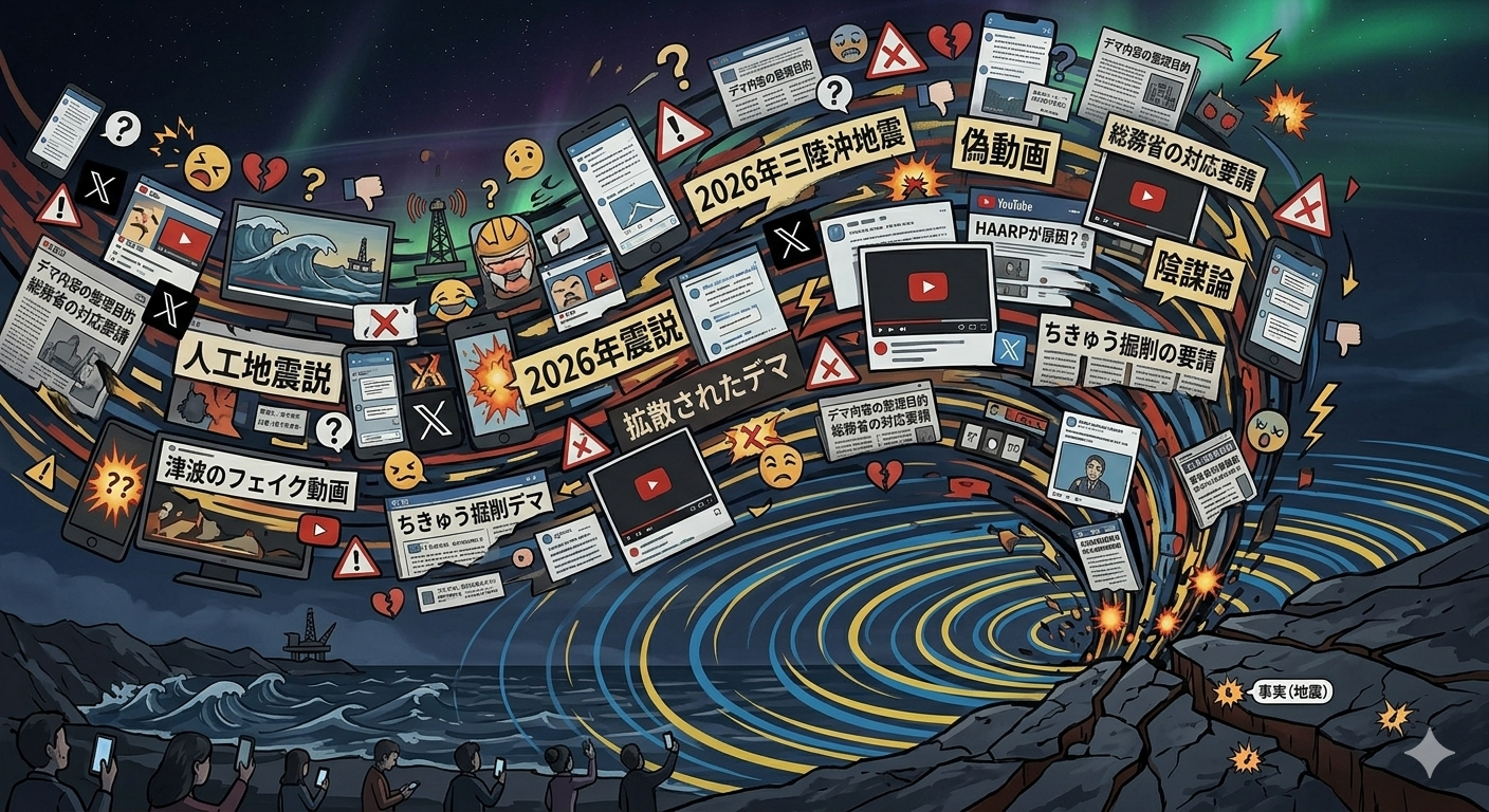 2026年三陸沖地震で拡散された主なデマ情報まとめ（人工地震・偽動画など）：SNS・YouTubeで拡散された偽動画と「嘘」の正体
