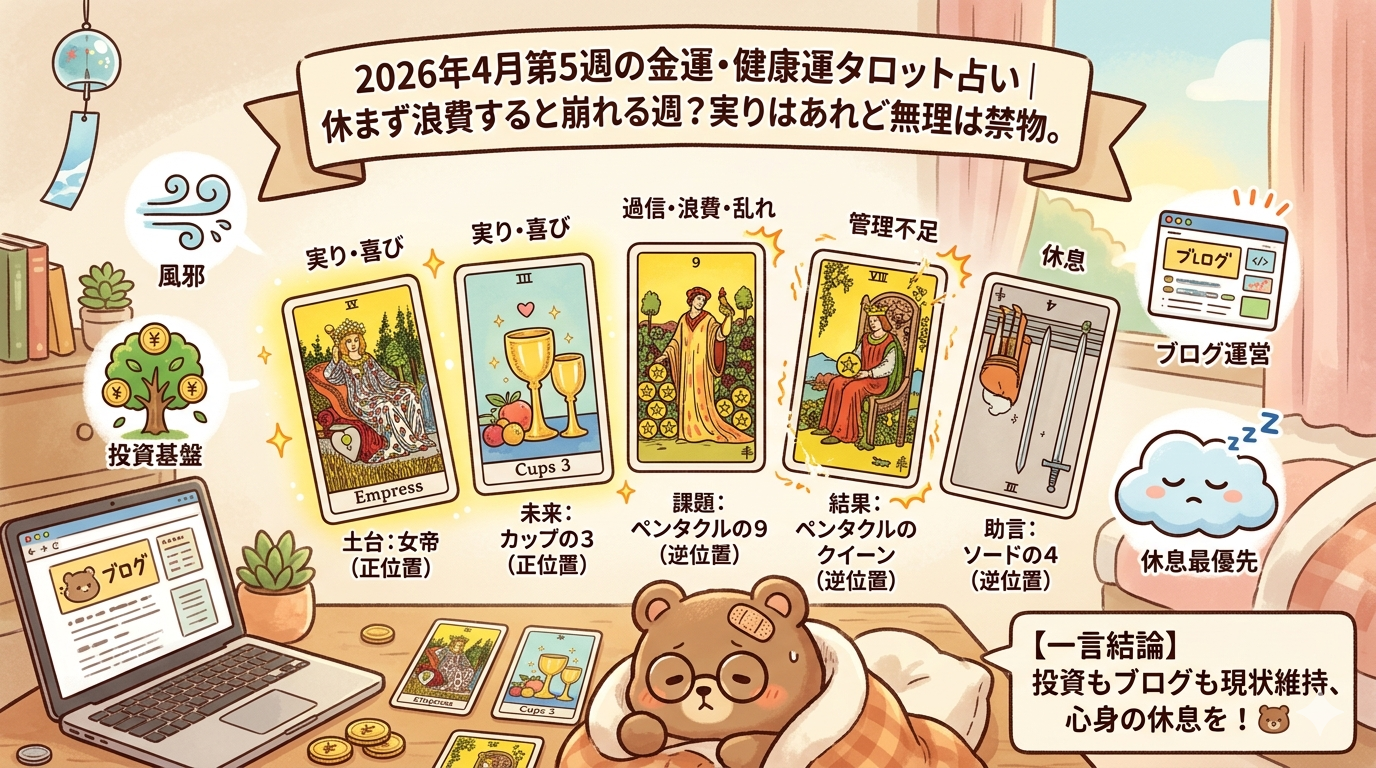 2026年4月第5週タロット占い｜投資と健康の「守り」をAI3種が警告