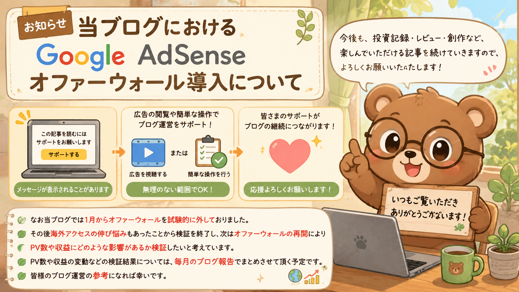 【お知らせ】当ブログにおけるGoogle AdSenseオファーウォール導入について【2026年5月】