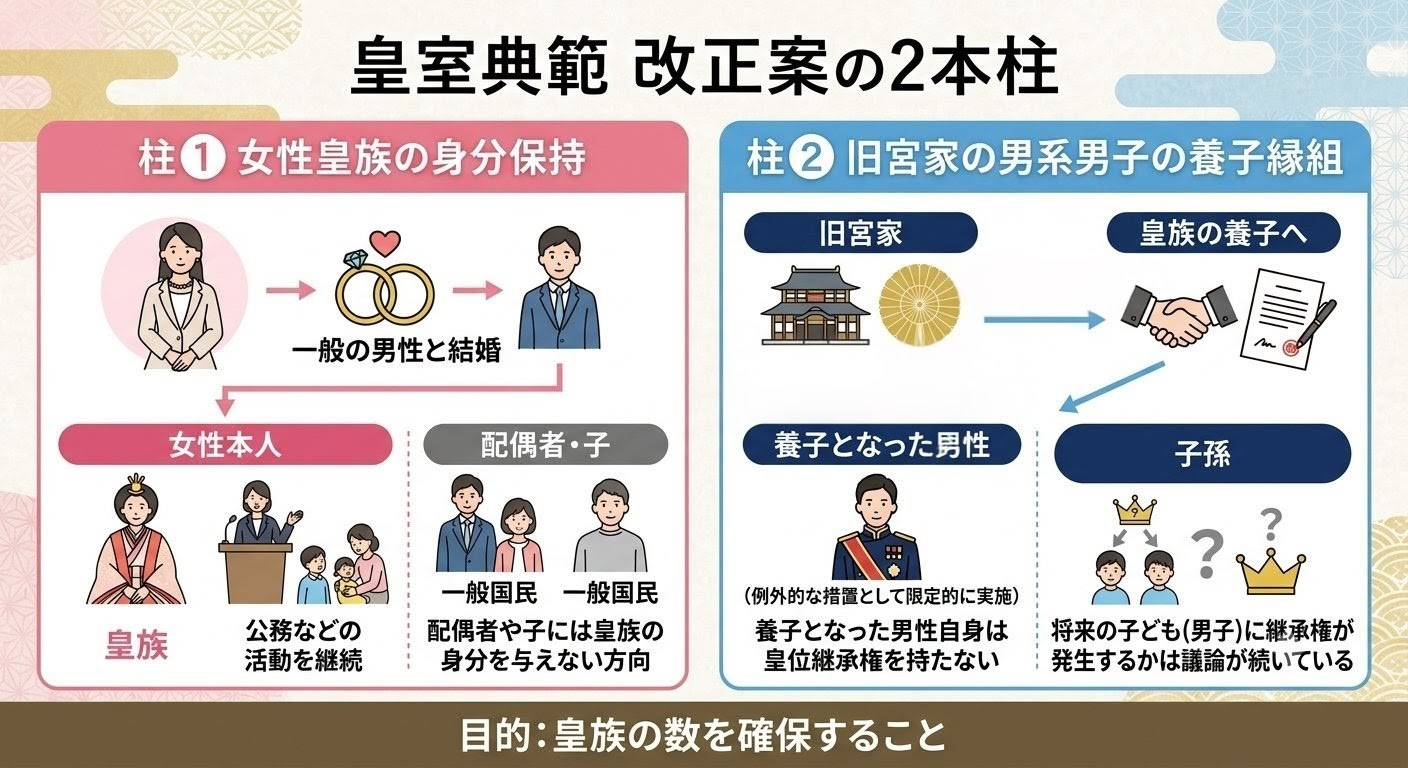 皇室典範改正案 2本柱 解説 2026年6月