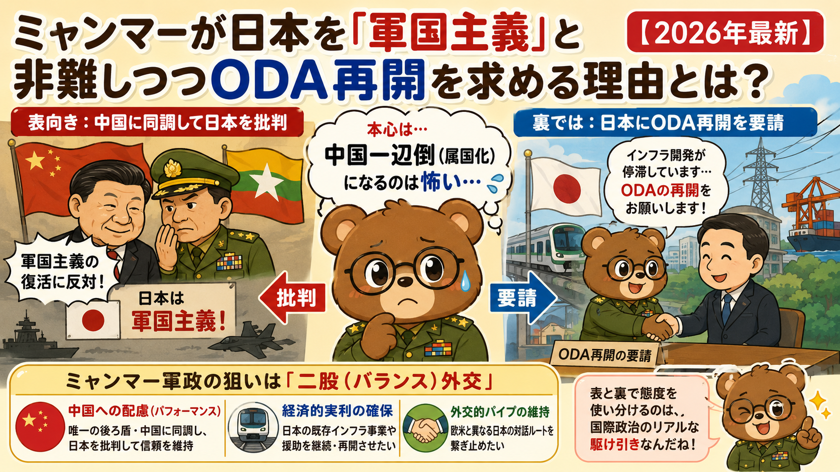 ミャンマーが日本を「軍国主義」と非難しつつODA再開を求める理由とは?【2026年最新】