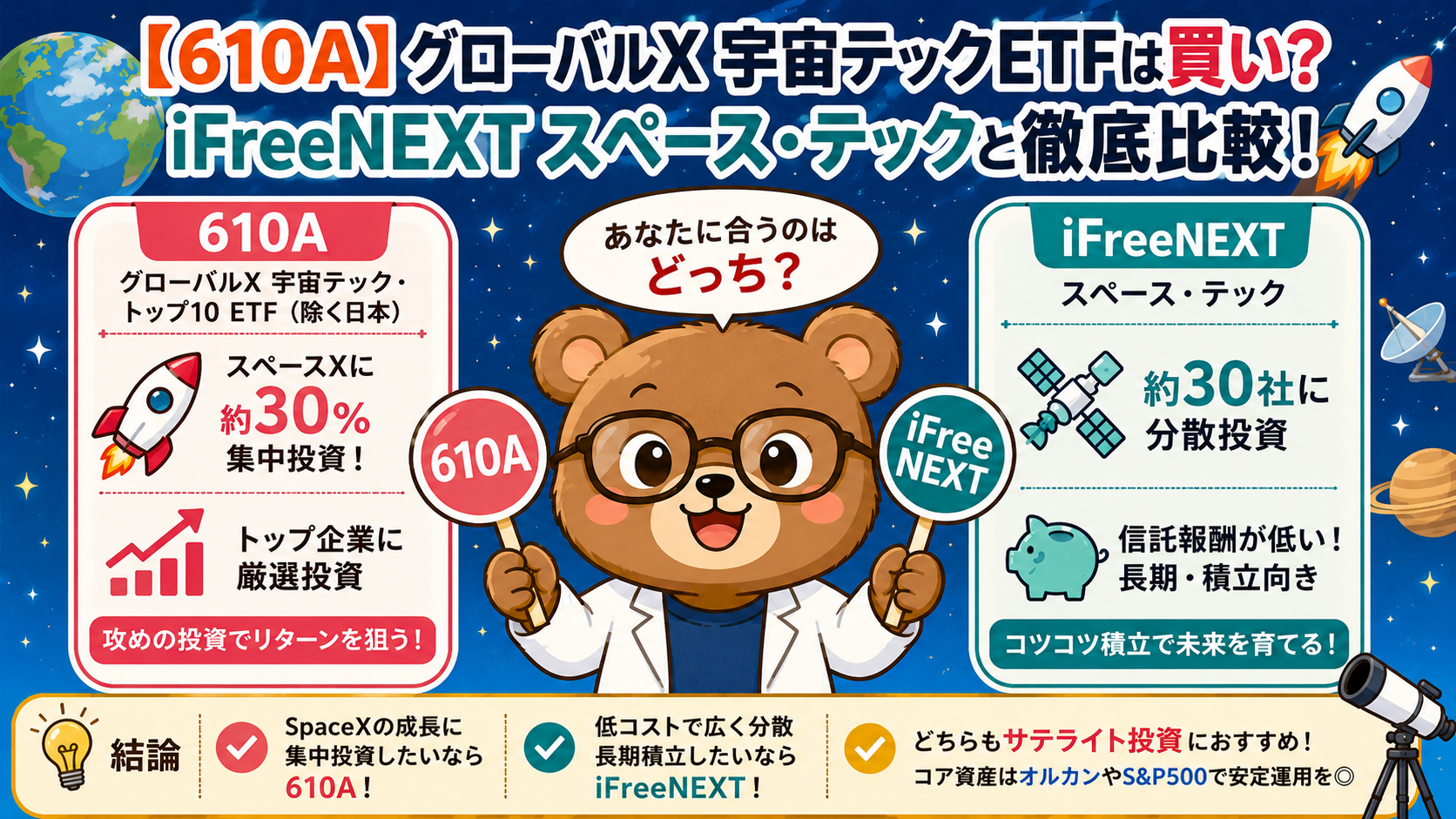 【610A】グローバルＸ 宇宙テックETFは買い？iFreeNEXT スペース・テックと徹底比較（2026年最新）