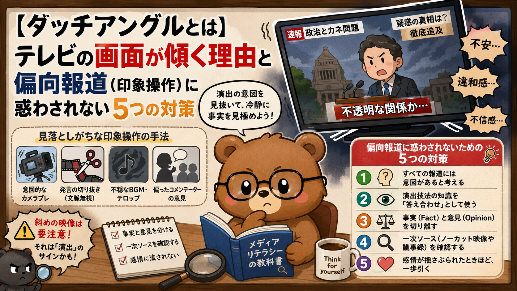 ダッチアングルの意味とは?テレビ偏向報道・印象操作を見抜く5つの対策
