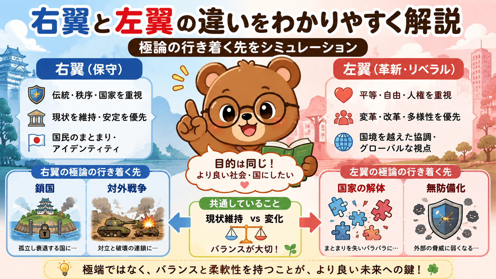 右翼と左翼の違いをわかりやすく解説｜極論の行き着く先をシミュレーション
