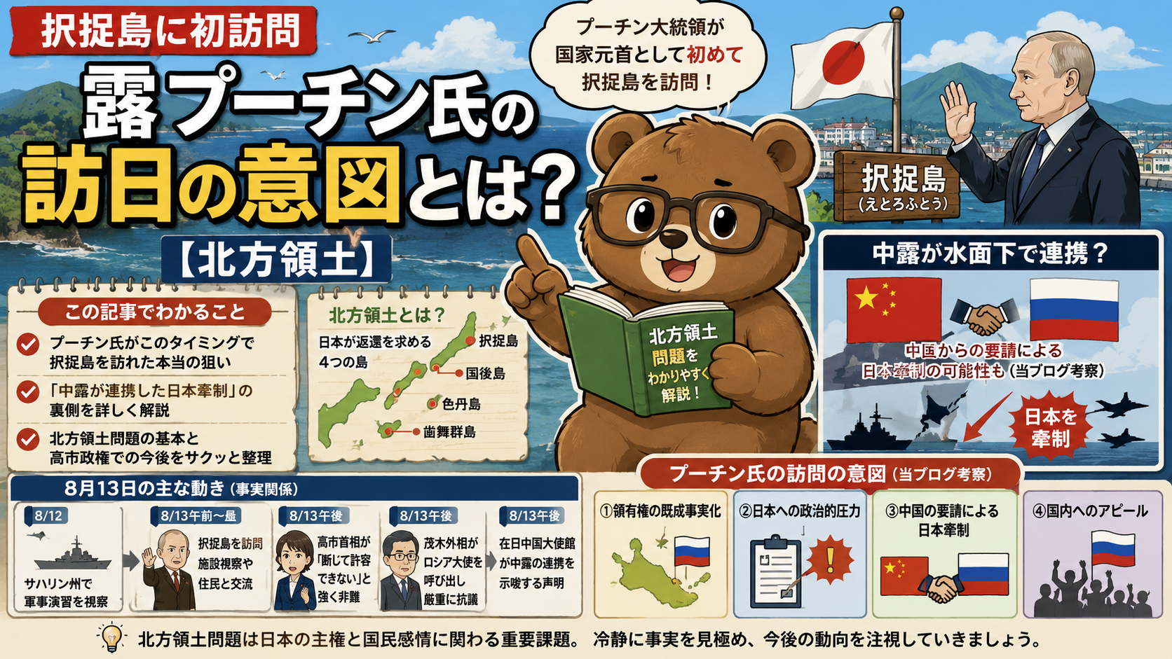 【択捉島に初訪問】露プーチン氏の訪日の意図とは？【北方領土】