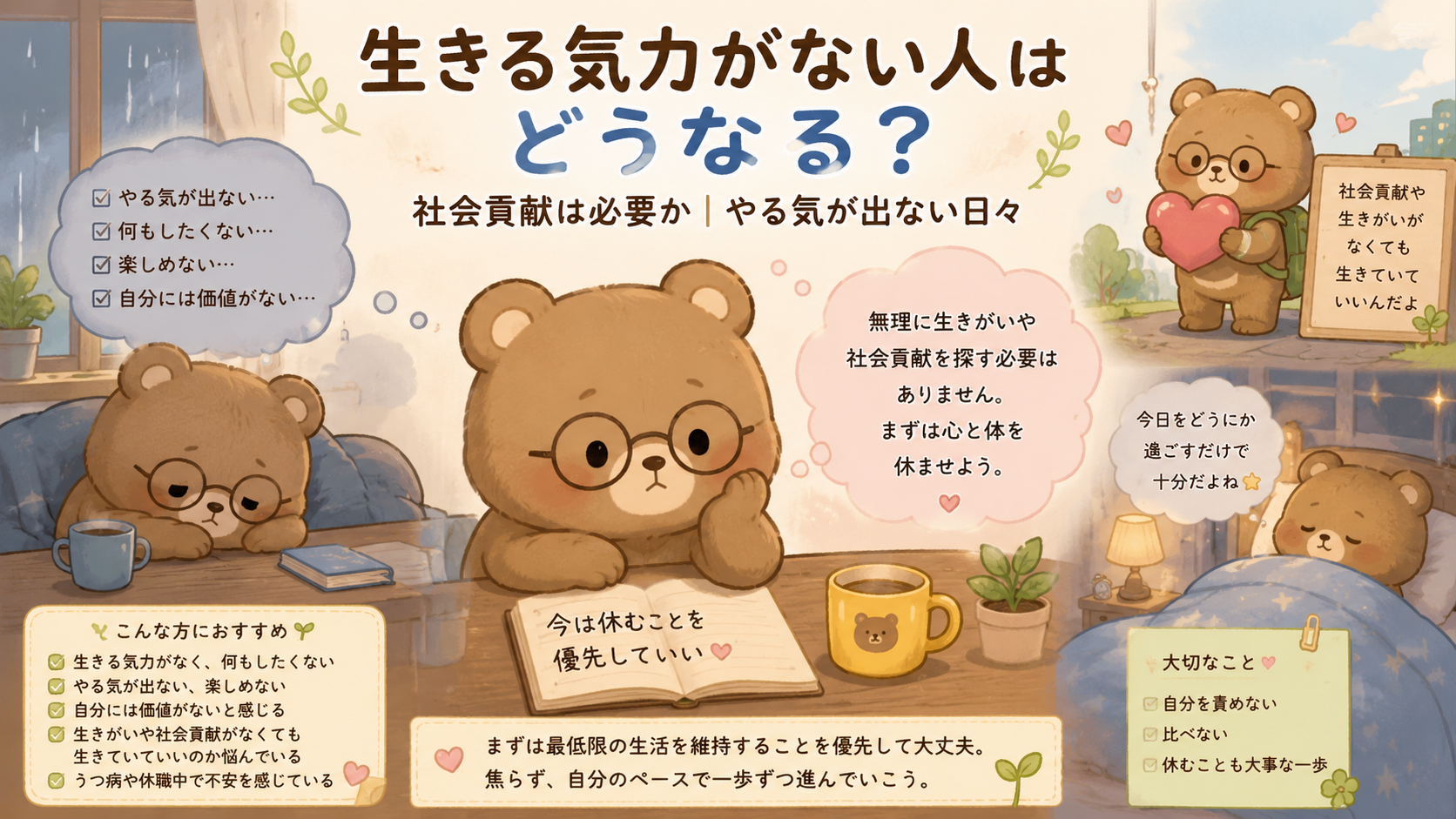 生きる気力がない人はどうなる？社会貢献は必要か｜やる気が出ない日々