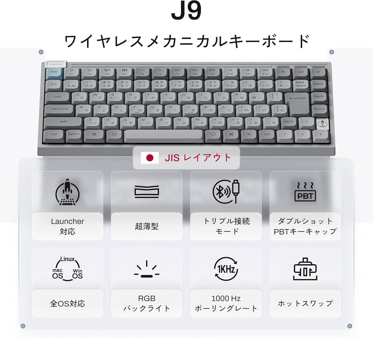 Keychron J9｜JIS配列とMilk POMスイッチを採用した75%ロープロ