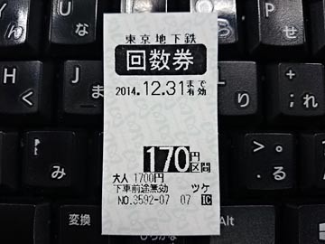 東京ﾒﾄﾛ　回数券　使用期限12月31日