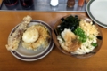 竹清のうどん、半熟卵天、ちくわ天、かぼちゃ天