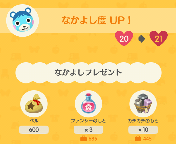 グルミンの仲良し度アップ