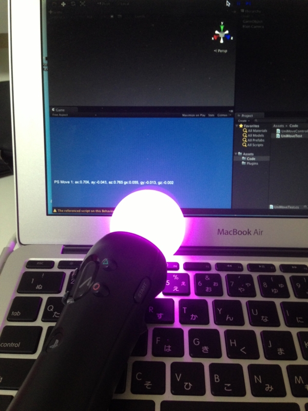 UniMoveでPS Moveを制御して色を変えた例