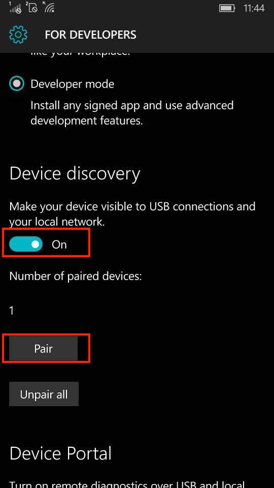 Windows10 MobileのDevice Discovery